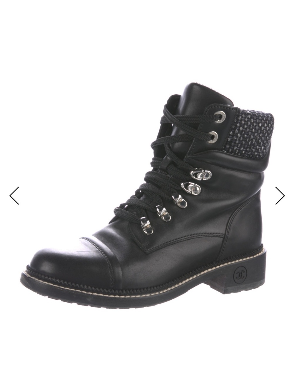 CHANEL Black Leather combat Boot. Includes Dust Bag. EUC!